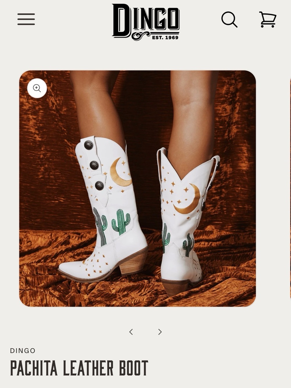 dingo White Western Boots with Green Cactus & Gold Accents - Picture 4 of 11